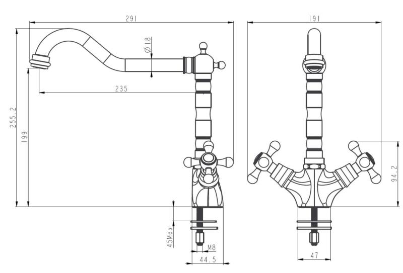 Aquanello Heritage Ascot Klasická kuchyně – nostalgická kuchyňská baterie v chromovém provedení s úhlovým výtokem CR-4002-HA