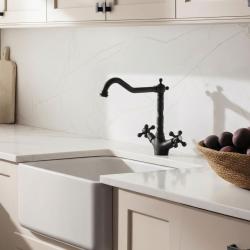 Aquanello Heritage Ascot Klasická kuchyňská baterie v nostalgickém stylu, černá s úhlovým výtokem BL-4002-HA