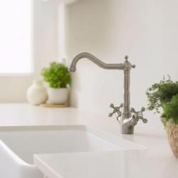 Aquanello Heritage Ascot Klasická kuchyně – nostalgická kuchyňská baterie z nerezové oceli s úhlovým výtokem NB-4002-HA