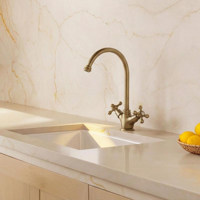 Aquanello Heritage Ascot Klasická kuchyně – nostalgická kuchyňská baterie v bronzovém provedení s kulatým výtokem BN-4003-HA