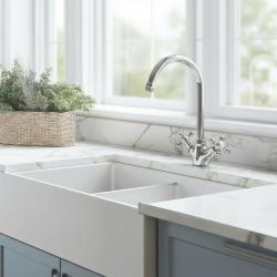 Aquanello Heritage Ascot Klasická kuchyně Nostalgický kuchyňský kohoutek Chrom s kulatým výtokem CR-4003-HA