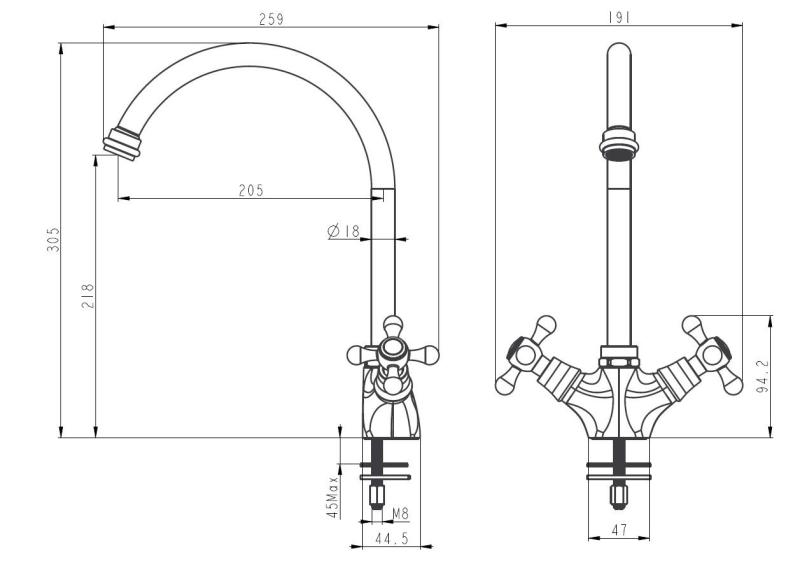 Aquanello Heritage Ascot Klasická kuchyně Nostalgický kuchyňský kohoutek Chrom s kulatým výtokem CR-4003-HA