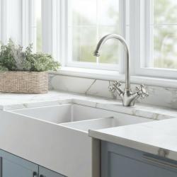 Aquanello Heritage Ascot Klasická kuchyně – nostalgická kuchyňská baterie z nerezové oceli s kulatým výtokem NB-4003-HA