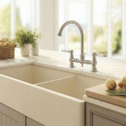 Aquanello Heritage Manor Klasická kuchyně Nostalgický most Kuchyňský kohoutek z nerezové oceli s bílou pákou a kulatým výtokem NB-0011-HM