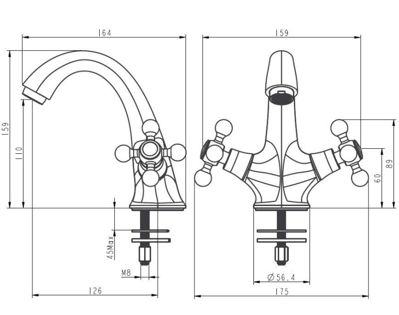 Aquanello Heritage Ascot Klasická nostalgická umyvadlová baterie z nerezové oceli NB-4101-HA