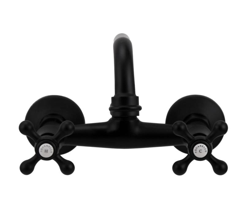 Aquanello Heritage Ascot Klasický kuchyňský nástěnný kohoutek s horním výtokem, černý BL-4110-HA