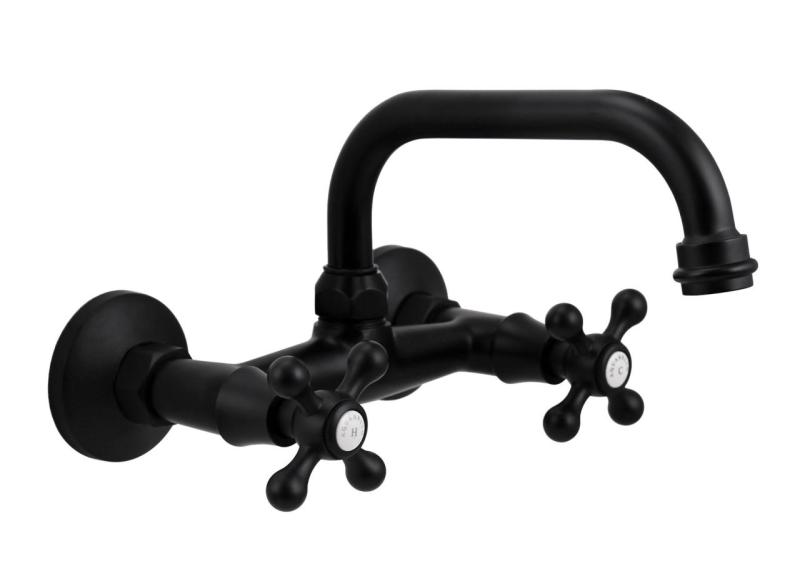 Aquanello Heritage Ascot Klasický kuchyňský nástěnný kohoutek s horním výtokem, černý BL-4110-HA