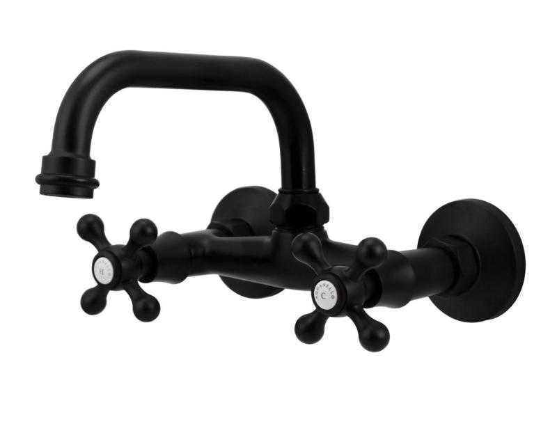 Aquanello Heritage Ascot Klasický kuchyňský nástěnný kohoutek s horním výtokem, černý BL-4110-HA