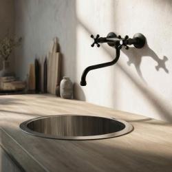 Aquanello Heritage Ascot Klasický kuchyňský nástěnný kohoutek černý BL-4111-HA