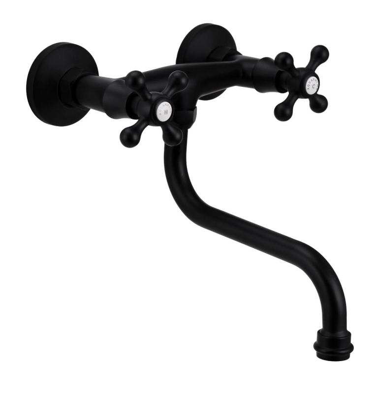 Aquanello Heritage Ascot Klasický kuchyňský nástěnný kohoutek černý BL-4111-HA
