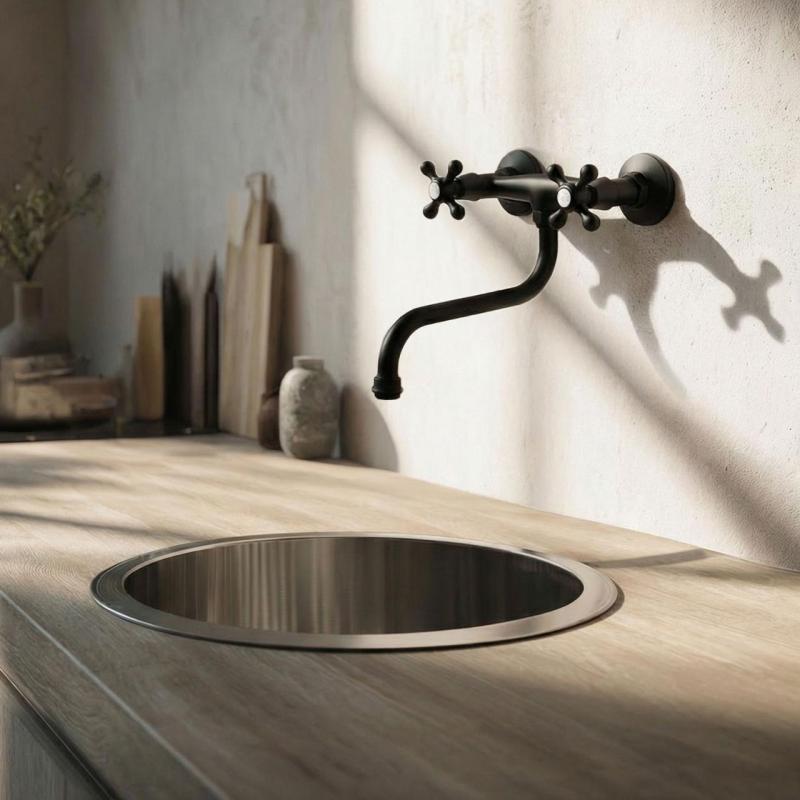 Aquanello Heritage Ascot Klasický kuchyňský nástěnný kohoutek černý BL-4111-HA