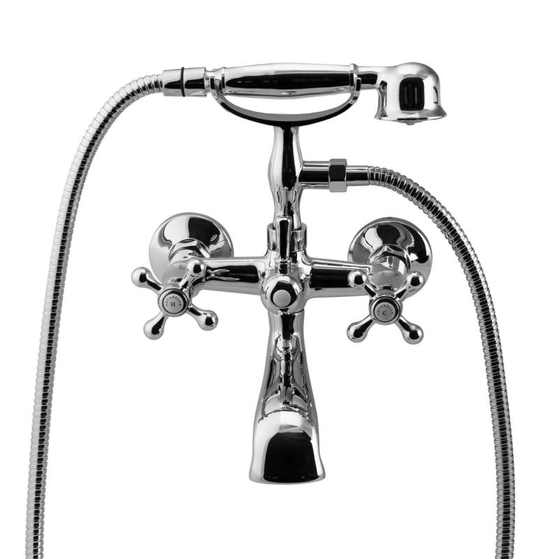 Aquanello Heritage Ascot Klasická nástěnná vanová baterie s hvězdicovými kohoutky, chrom, včetně ruční sprchy CR-3002-HA