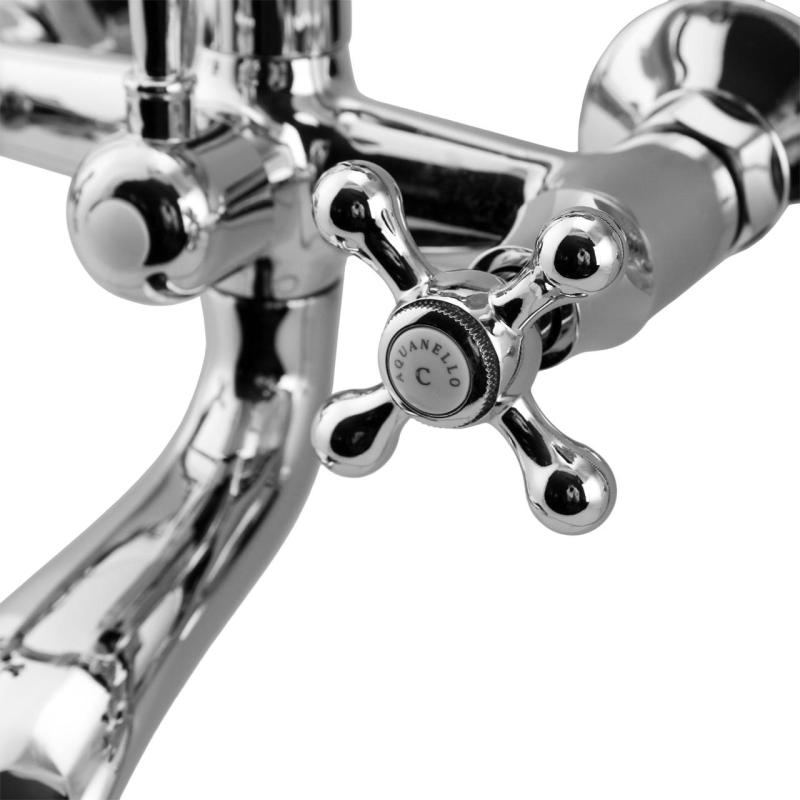 Aquanello Heritage Ascot Klasická nástěnná vanová baterie s hvězdicovými kohoutky z nerezové oceli včetně ruční sprchy NB-3002-HA