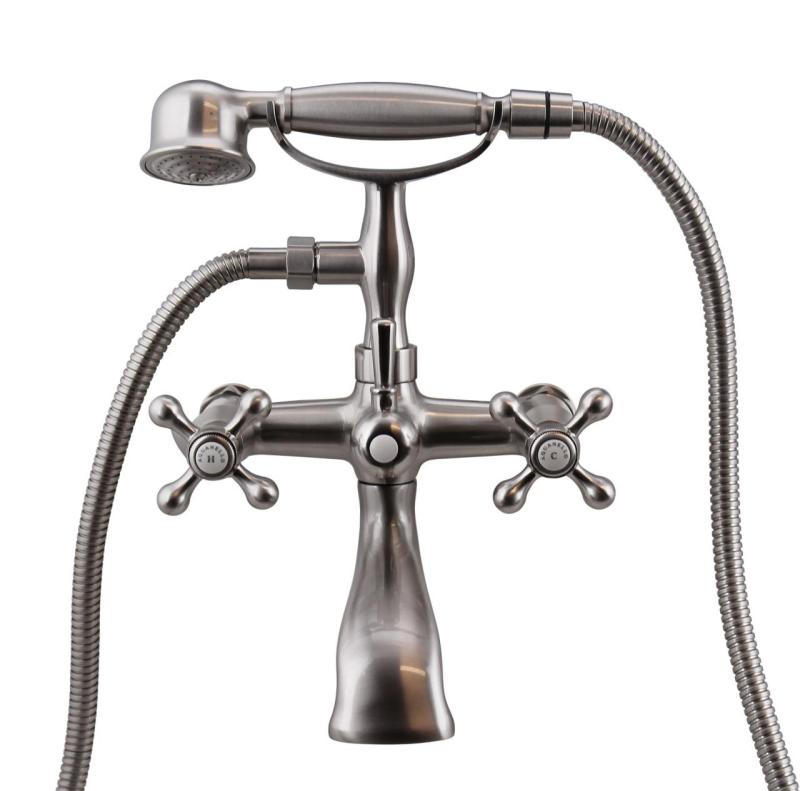 Aquanello Heritage Ascot Klasická nástěnná vanová baterie s hvězdicovými kohoutky z nerezové oceli včetně ruční sprchy NB-3002-HA