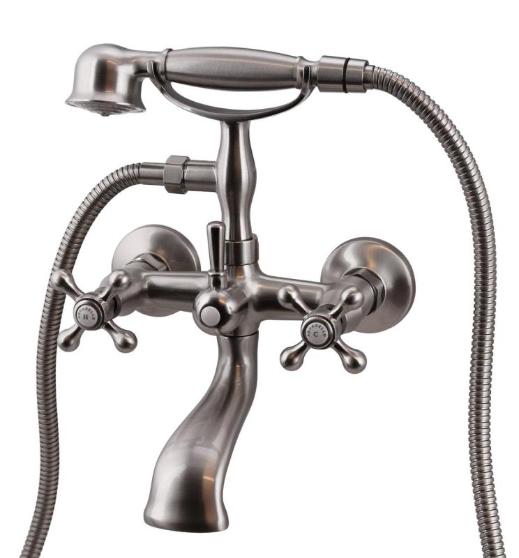 Aquanello Heritage Ascot Klasická nástěnná vanová baterie s hvězdicovými kohoutky z nerezové oceli včetně ruční sprchy NB-3002-HA