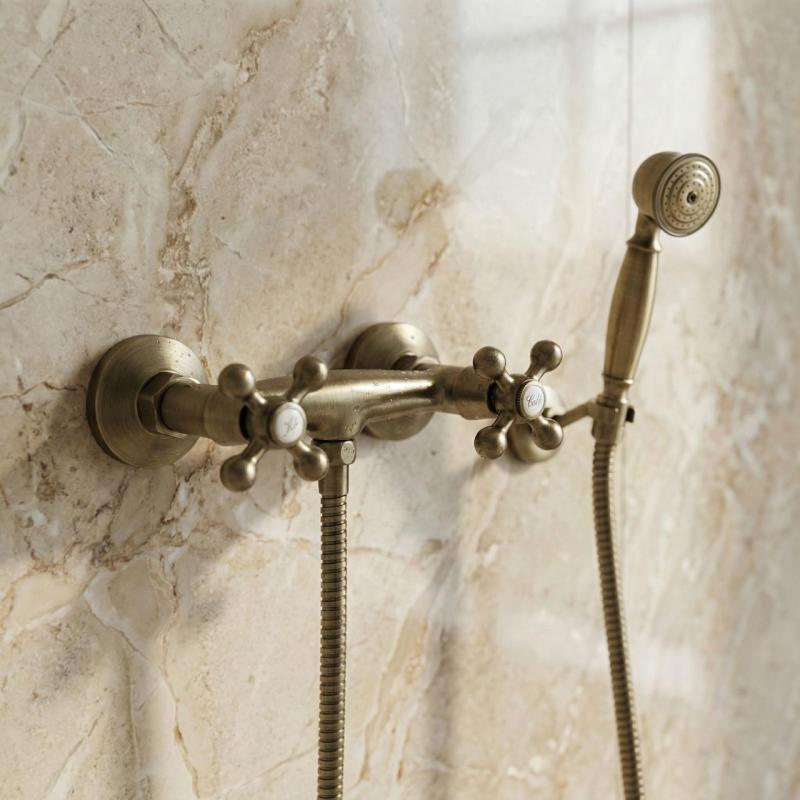 Aquanello Heritage Ascot Klasická sprchová baterie s hvězdicovými kohoutky, bronzová, včetně ruční sprchy BN-2002-HA