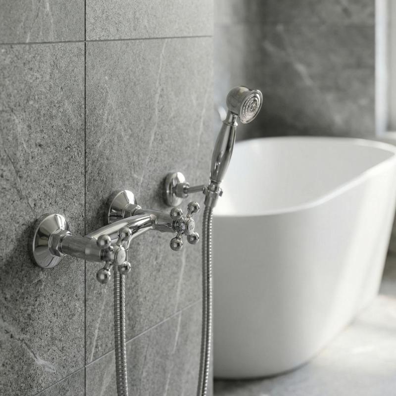 Aquanello Heritage Ascot Klasická sprchová baterie s hvězdicovými kohoutky, chrom, včetně ruční sprchy CR-2002-HA