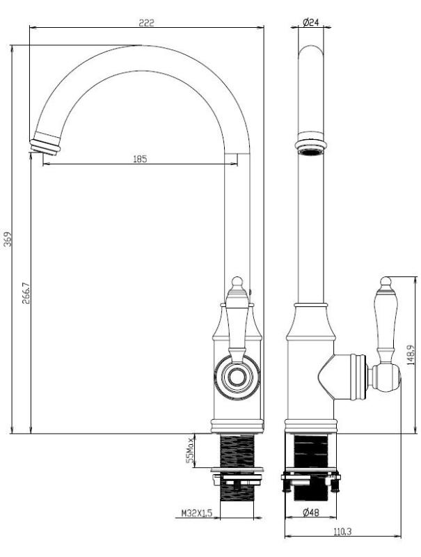 Aquanello Heritage Manor Klasická kuchyně Nostalgická kuchyňská baterie Chrom CR-9001-HM