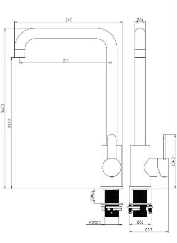 Aquanello Forma Masivní nerezová kuchyňská baterie s jednou páčkou SS-1001-FM
