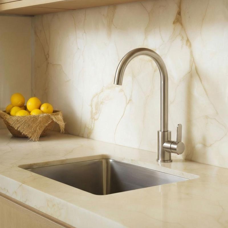 Aquanello Forma Masivní nerezová kuchyňská baterie s jedním pákovým ovládáním a kulatým výtokem SS-1002-FM