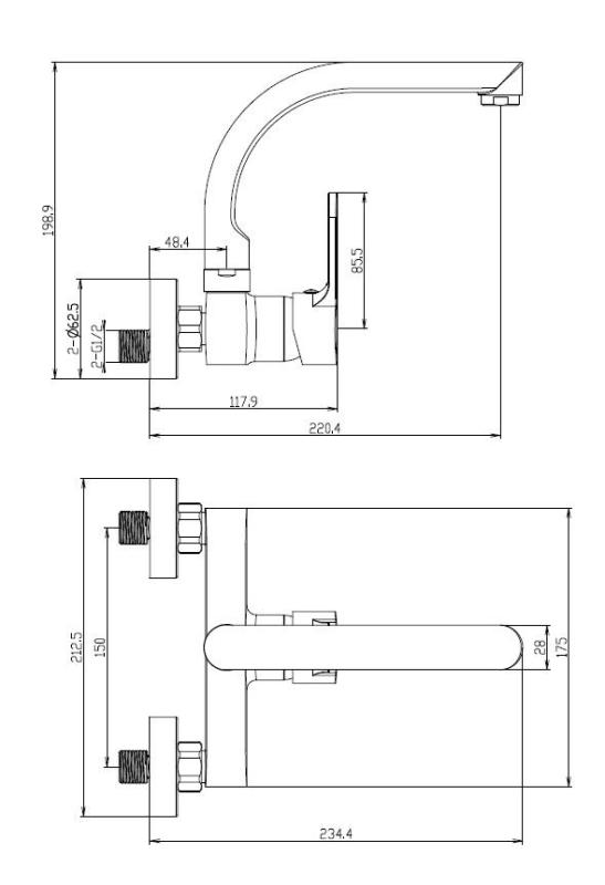 Aquanello Casa Kuchyňský nástěnný kohoutek s horním výtokem, černý BL-1003-CS