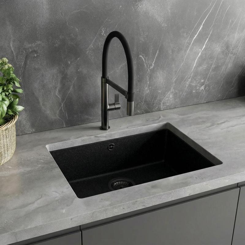 Ausmann Alira Gun metal Kitchen faucet with flexible spout 1208972567