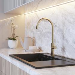 Graniteland Vira Slim Kuchyňská baterie v barvě broušeného zlata s otočným výtokem 1208972623