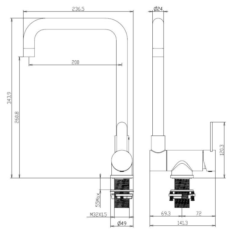 Aquanello Forma Masivní nerezová sklopná kuchyňská baterie SS-1011-FM