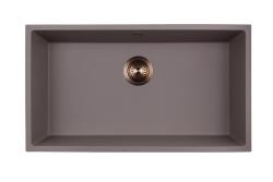 GraniteMy Universal Velký žulový dřez v barvě taupe, rozměry 74 x 40 cm, pro montáž na desku, pod desku i do desky, s měděnou zátkou 1208972706