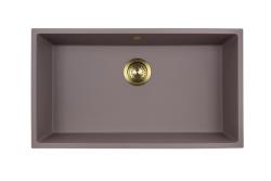 GraniteMy Universal Velký žulový dřez v barvě taupe, rozměry 74 x 40 cm, pro montáž na desku, pod desku i do desky, se zlatou zátkou 1208972707