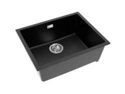 Pure.Sink Eternal Křemenný černý dřez 50 × 40 cm, pro montáž pod desku i na desku, s nerezovou zátkou