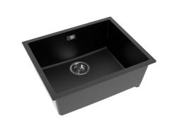 Pure.Sink Eternal Křemenný černý dřez 50 x 40 cm, pro montáž pod desku i na desku, s odtokovou zátkou v barvě gun metal