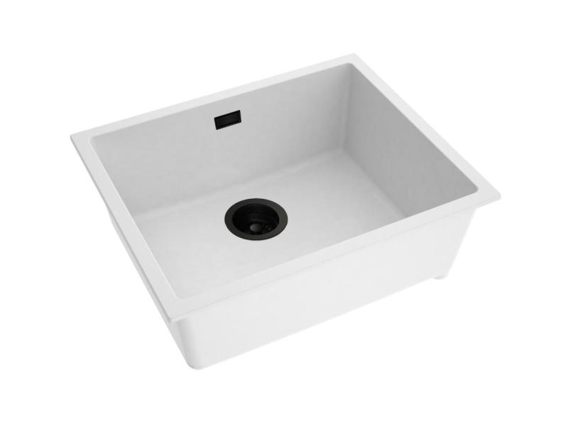 Pure.Sink Eternal Křemenný bílý dřez 50 x 40 cm, pro vestavbu i na desku, s černou zátkou