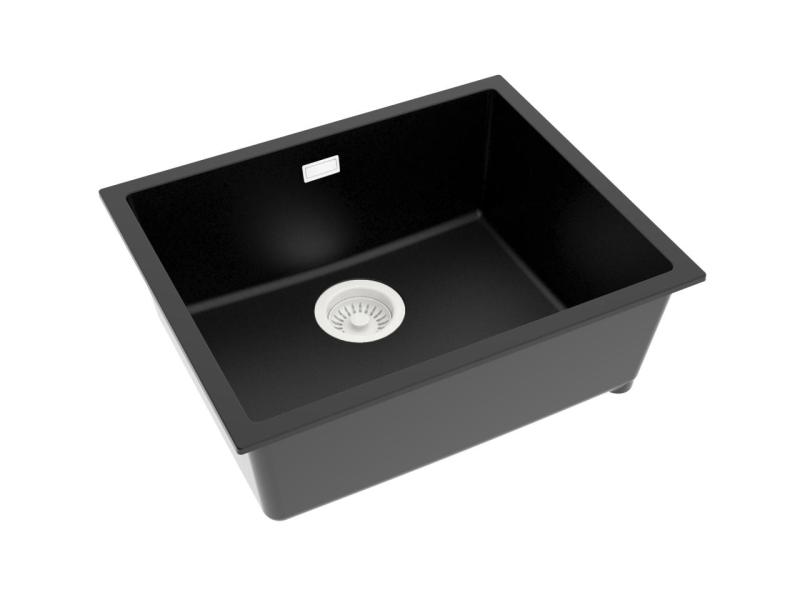 Pure.Sink Eternal Křemenný černý dřez 50 x 40 cm, pro vestavbu i na desku, s automatickou bílou zátkou