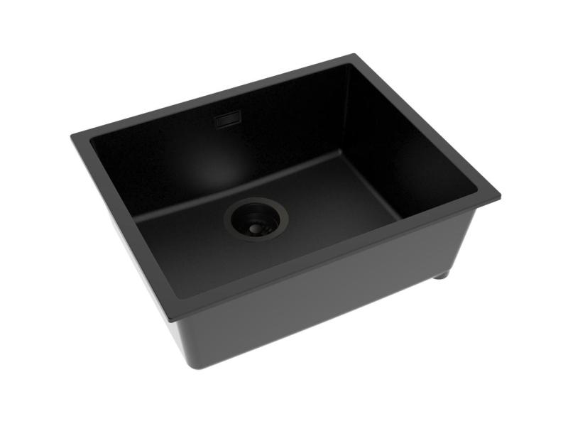 Pure.Sink Eternal Křemenný černý dřez 50 x 40 cm, pro vestavbu i na desku, s automatickou černou zátkou