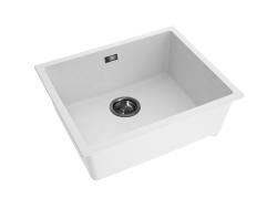 Pure.Sink Eternal Křemenný bílý dřez 50 × 40 cm, pro vestavbu i na desku, s automatickou zátkou v barvě gun metal