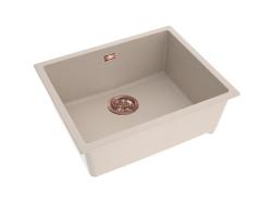 Pure.Sink Eternal Křemenný umyvadlo v béžové barvě, 50 x 40 cm, pro zapuštěnou i povrchovou montáž, s automatickou měděnou zátkou