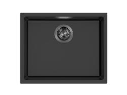 Pure.Sink Eternal Křemenný černý dřez 50 x 40 cm, pro zapuštěnou i nadstavbovou montáž, s automatickou zátkou v barvě gun metal