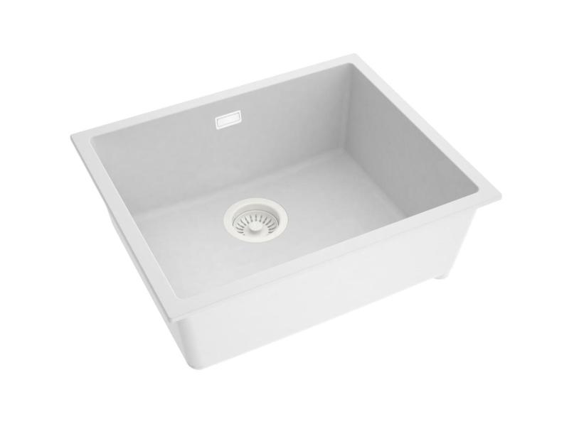 Pure.Sink Eternal Křemenný bílý dřez 50 x 40 cm, pro zapuštěnou i povrchovou montáž, s automatickou bílou zátkou