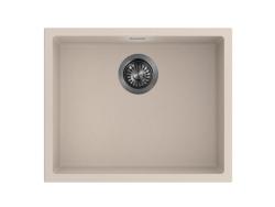 Pure.Sink Eternal Křemenný umyvadlo v béžové barvě, rozměry 50 x 40 cm, pro zapuštěnou i povrchovou montáž, s automatickou zátkou v barvě gun metal