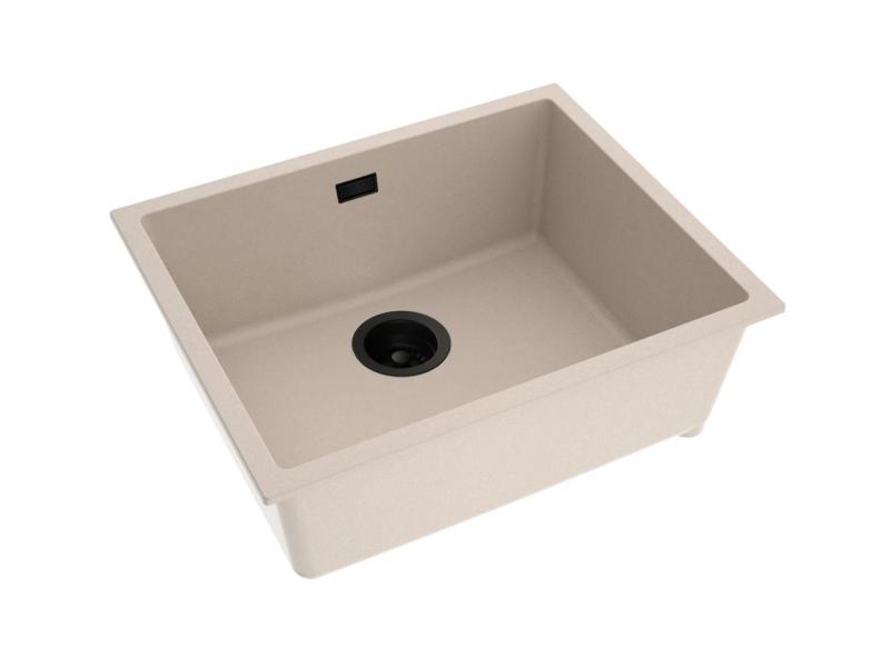 Pure.Sink Eternal Křemenný umyvadlo v béžové barvě, 50 x 40 cm, pro zapuštěnou i povrchovou montáž, s automatickou černou zátkou