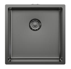Pure.Sink Comfort Dřez s povrchovou úpravou PVD v barvě Gun Metal, rozměry 40 × 40 cm, poloměr 10 mm, pro vestavbu, zapuštěnou montáž i povrchovou montáž, PCM4040-61