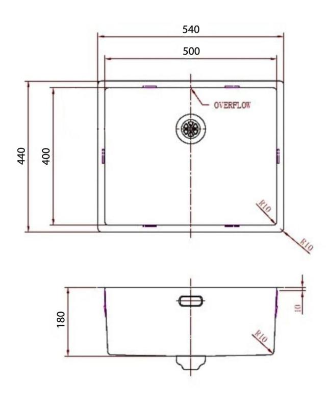 Pure.Sink Comfort Měděný dřez s PVD povrchovou úpravou, rozměry 50 × 40 cm, poloměr 10 mm, pro montáž pod desku, do desky a na desku, PCM5040-62