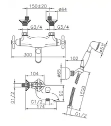 Huber Croisette termostatická baterie s ruční sprchovou sadou Chrom CSD2701021
