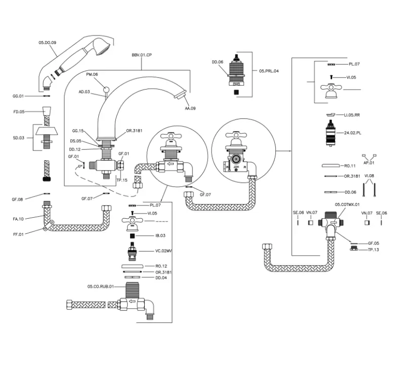 Huber Croisette 4-otvorová vanová baterie Termostatická Chromová CST7601021