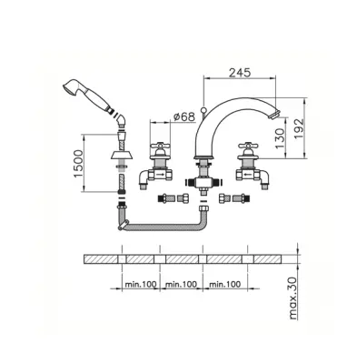 Huber Croisette 4-hole Bath Mixer Chrome CS00026021