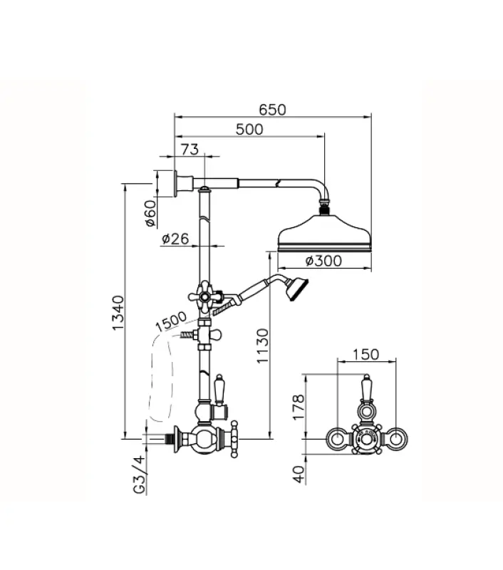 Huber Victorian Termostatická Sprchová Sada 30 cm Chrom 590.VN31H.CR