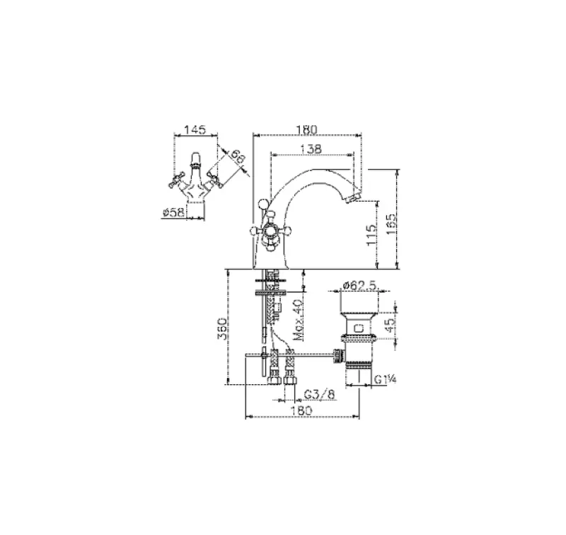 Huber Victorian klasický umyvadlový kohoutek chrom VT00051021