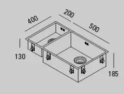 ABK Baronga velká jeden a půl 1,5 nerezová dřezová mísa 20x40+50x40 cm pro instalaci do roviny, spodní montáž a horní montáž BAR2050FVI