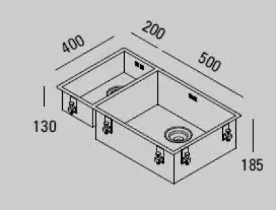 ABK Baronga velká jeden a půl 1,5 nerezová dřezová mísa 20x40+50x40 cm pro instalaci do roviny, spodní montáž a horní montáž BAR2050FVI